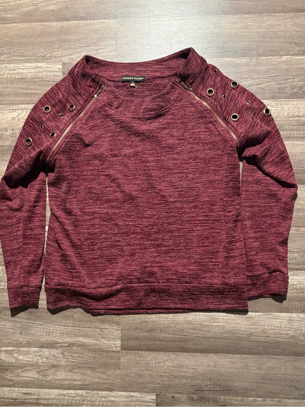Always Lounging Women's Marled Burgundy Eyelet Shoulder Sweater